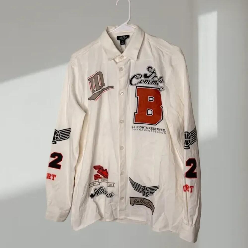 BoohooMAN Varsity Badge Twill Overshirt (Men’s Small)